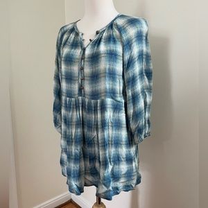 Anthro Maeve Blue Green Plaid Cavalon Tunic Top